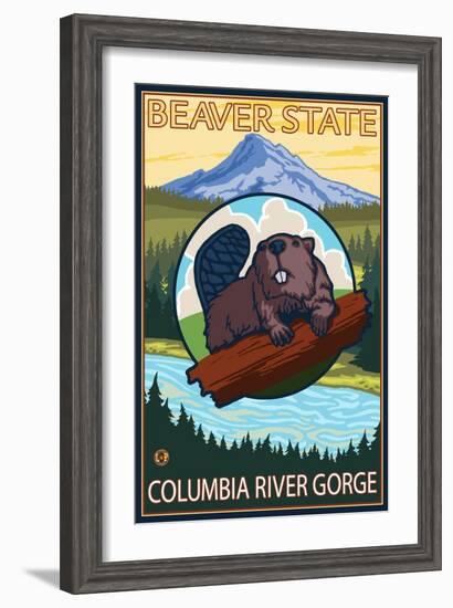 Beaver & Mt. Hood, Columbia River Gorge, OR-Lantern Press-Framed Art Print