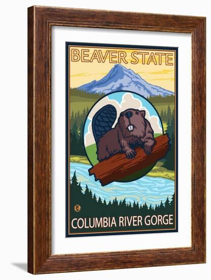 Beaver & Mt. Hood, Columbia River Gorge, OR-Lantern Press-Framed Art Print