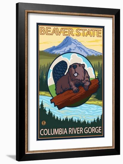 Beaver & Mt. Hood, Columbia River Gorge, OR-Lantern Press-Framed Art Print