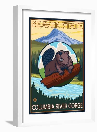 Beaver & Mt. Hood, Columbia River Gorge, OR-Lantern Press-Framed Art Print