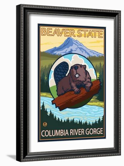 Beaver & Mt. Hood, Columbia River Gorge, OR-Lantern Press-Framed Art Print