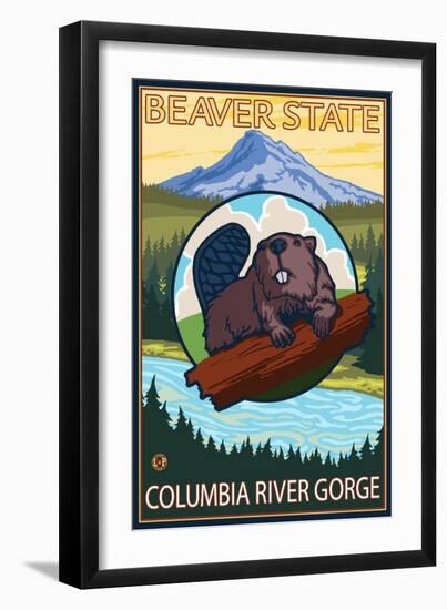 Beaver & Mt. Hood, Columbia River Gorge, OR-Lantern Press-Framed Premium Giclee Print