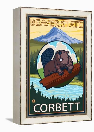 Beaver & Mt. Hood, Corbett, Oregon-Lantern Press-Framed Stretched Canvas