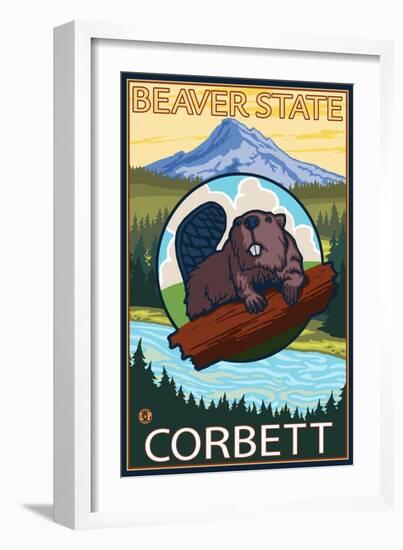 Beaver & Mt. Hood, Corbett, Oregon-Lantern Press-Framed Premium Giclee Print