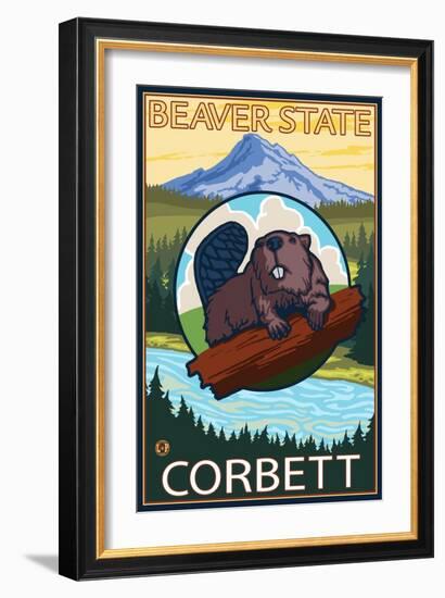 Beaver & Mt. Hood, Corbett, Oregon-Lantern Press-Framed Premium Giclee Print