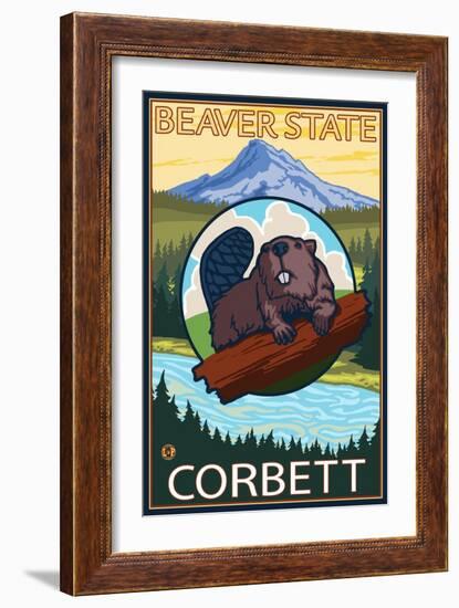 Beaver & Mt. Hood, Corbett, Oregon-Lantern Press-Framed Art Print