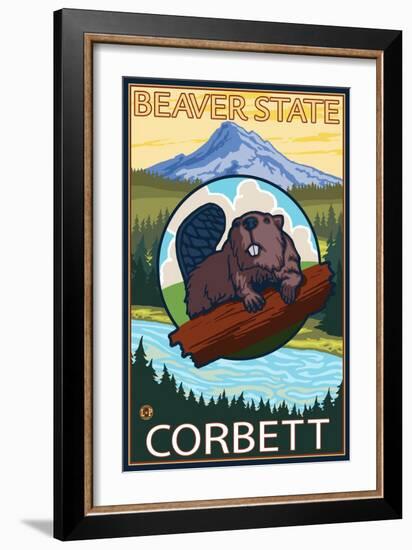 Beaver & Mt. Hood, Corbett, Oregon-Lantern Press-Framed Art Print