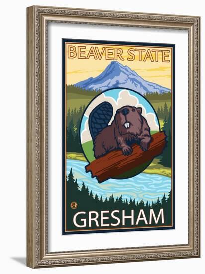 Beaver & Mt. Hood, Gresham, Oregon-Lantern Press-Framed Art Print