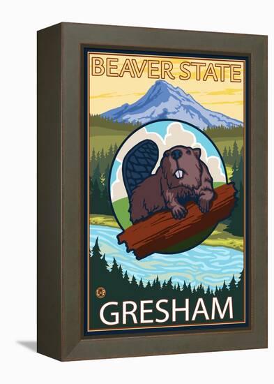 Beaver & Mt. Hood, Gresham, Oregon-Lantern Press-Framed Stretched Canvas