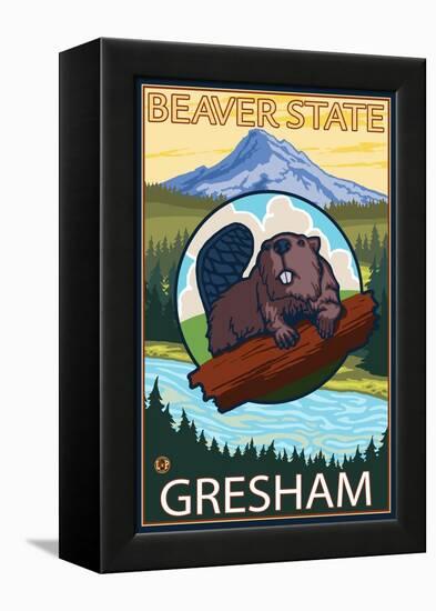Beaver & Mt. Hood, Gresham, Oregon-Lantern Press-Framed Stretched Canvas