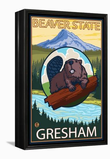 Beaver & Mt. Hood, Gresham, Oregon-Lantern Press-Framed Stretched Canvas