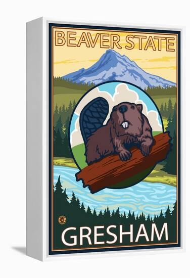 Beaver & Mt. Hood, Gresham, Oregon-Lantern Press-Framed Stretched Canvas