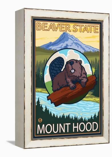 Beaver & Mt. Hood, Oregon-Lantern Press-Framed Stretched Canvas