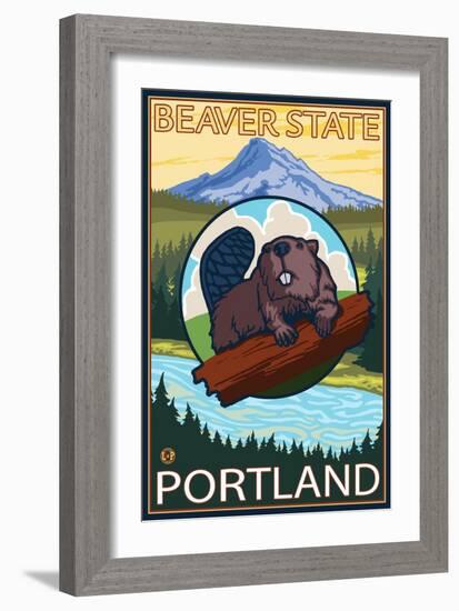 Beaver & Mt. Hood, Portland, Oregon-Lantern Press-Framed Art Print