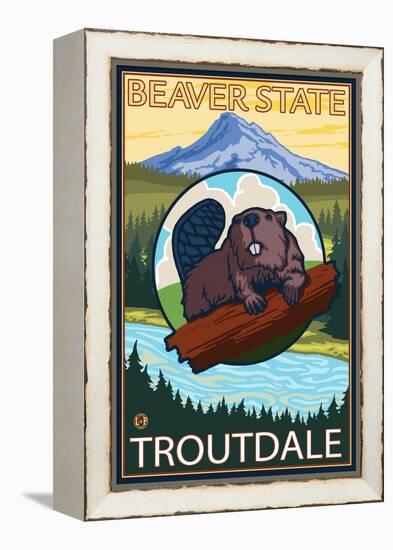 Beaver & Mt. Hood, Troutdale, Oregon-Lantern Press-Framed Stretched Canvas