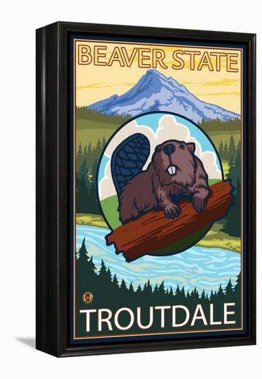 Beaver & Mt. Hood, Troutdale, Oregon-Lantern Press-Framed Stretched Canvas