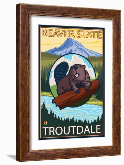 Beaver & Mt. Hood, Troutdale, Oregon-Lantern Press-Framed Art Print