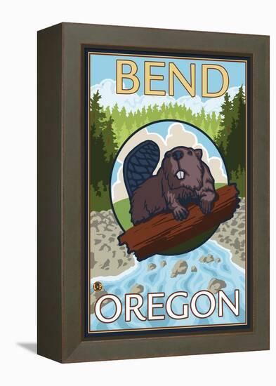 Beaver & River, Bend, Oregon-Lantern Press-Framed Stretched Canvas