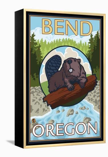 Beaver & River, Bend, Oregon-Lantern Press-Framed Stretched Canvas