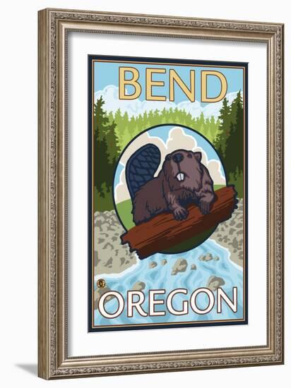 Beaver & River, Bend, Oregon-Lantern Press-Framed Art Print