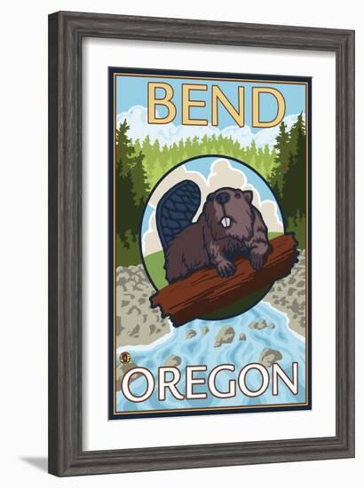 Beaver & River, Bend, Oregon-Lantern Press-Framed Art Print