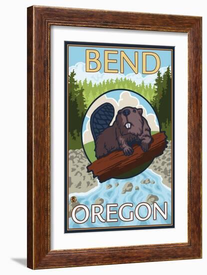 Beaver & River, Bend, Oregon-Lantern Press-Framed Art Print