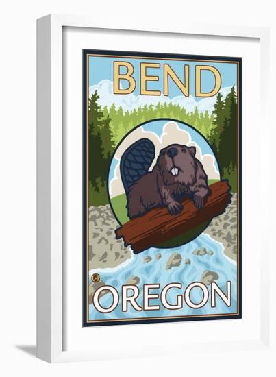 Beaver & River, Bend, Oregon-Lantern Press-Framed Art Print