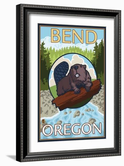 Beaver & River, Bend, Oregon-Lantern Press-Framed Art Print