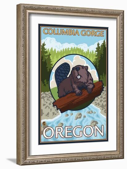 Beaver & River, Columbia Gorge, Oregon-Lantern Press-Framed Art Print