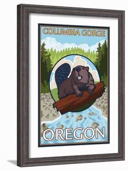 Beaver & River, Columbia Gorge, Oregon-Lantern Press-Framed Art Print