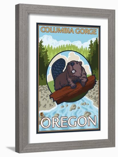 Beaver & River, Columbia Gorge, Oregon-Lantern Press-Framed Art Print