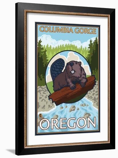 Beaver & River, Columbia Gorge, Oregon-Lantern Press-Framed Art Print