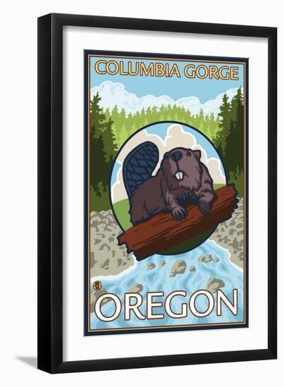 Beaver & River, Columbia Gorge, Oregon-Lantern Press-Framed Art Print