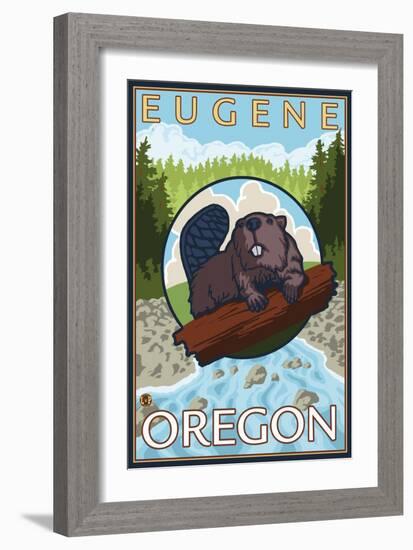 Beaver & River, Eugene, Oregon-Lantern Press-Framed Art Print