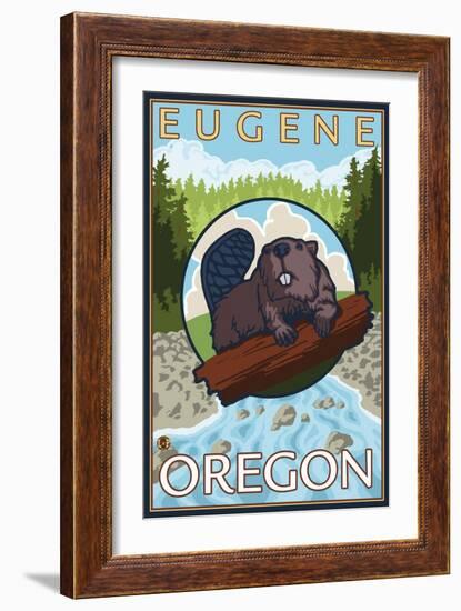 Beaver & River, Eugene, Oregon-Lantern Press-Framed Art Print