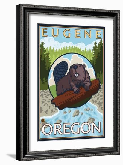 Beaver & River, Eugene, Oregon-Lantern Press-Framed Art Print