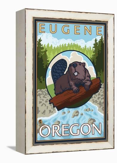 Beaver & River, Eugene, Oregon-Lantern Press-Framed Stretched Canvas