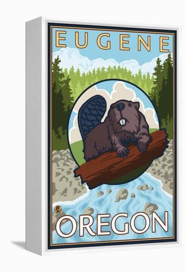 Beaver & River, Eugene, Oregon-Lantern Press-Framed Stretched Canvas