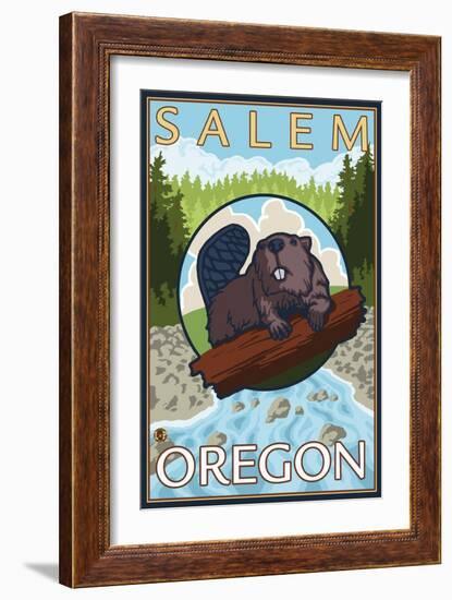 Beaver & River, Salem, Oregon-Lantern Press-Framed Art Print
