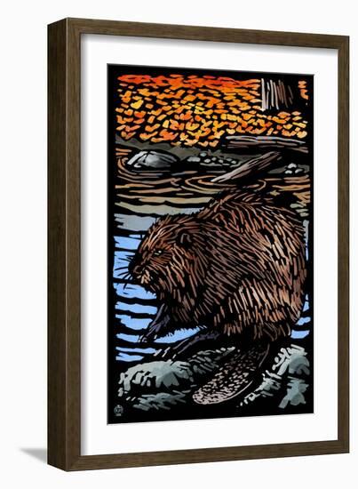 Beaver - Scratchboard-Lantern Press-Framed Art Print