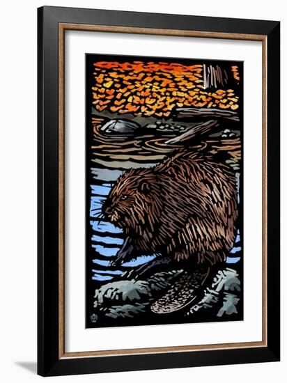 Beaver - Scratchboard-Lantern Press-Framed Art Print