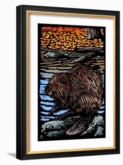 Beaver - Scratchboard-Lantern Press-Framed Art Print