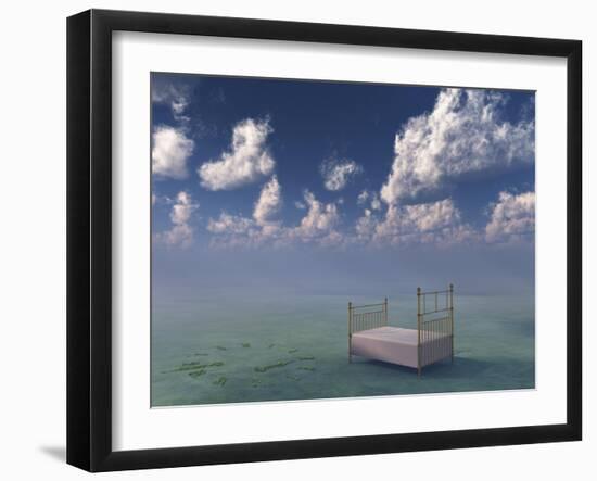 Bed In Surreal Peaceful Landscape-rolffimages-Framed Art Print