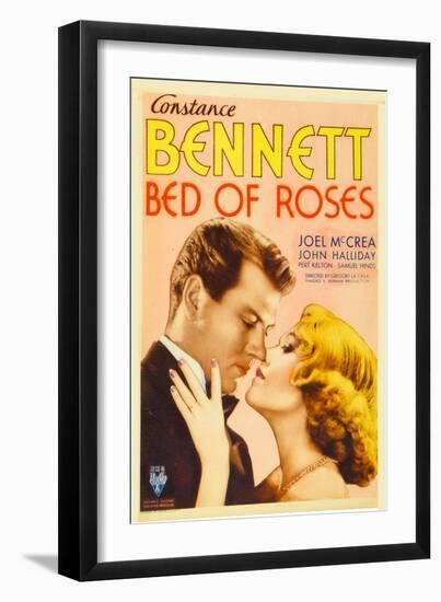 BED OF ROSES, from left: Joel McCrea, Constance Bennett on midget window card, 1933.-null-Framed Art Print