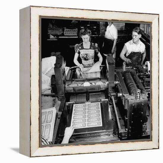 Bed Press Machine That Makes Paper Money.Chase Bank Collection of Moneys of the World-Myron Davis-Framed Premier Image Canvas