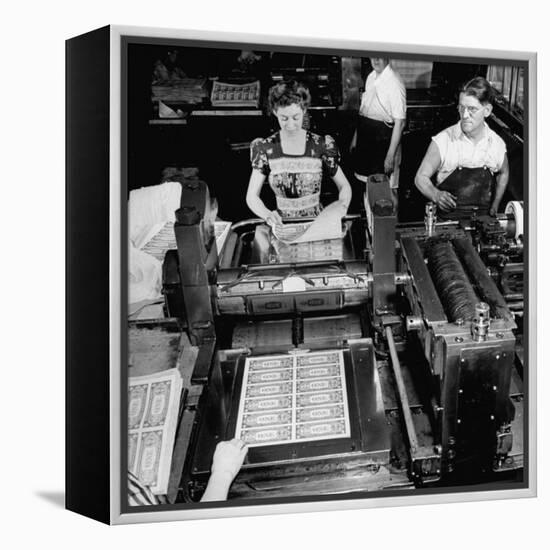 Bed Press Machine That Makes Paper Money.Chase Bank Collection of Moneys of the World-Myron Davis-Framed Premier Image Canvas