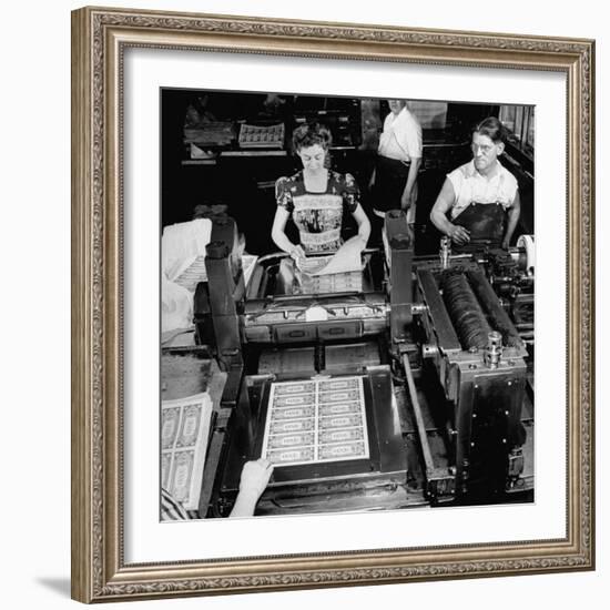 Bed Press Machine That Makes Paper Money.Chase Bank Collection of Moneys of the World-Myron Davis-Framed Photographic Print