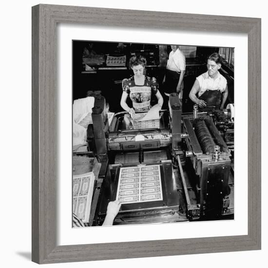 Bed Press Machine That Makes Paper Money.Chase Bank Collection of Moneys of the World-Myron Davis-Framed Photographic Print