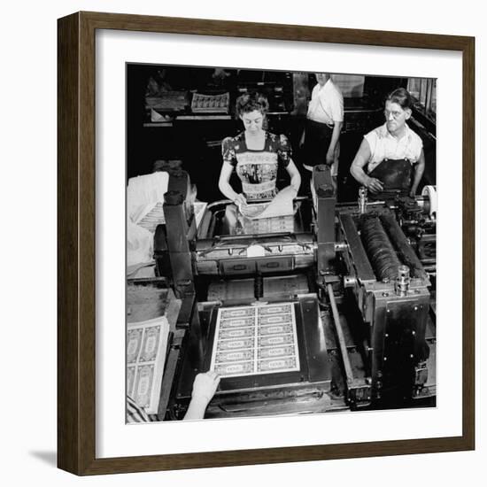 Bed Press Machine That Makes Paper Money.Chase Bank Collection of Moneys of the World-Myron Davis-Framed Photographic Print