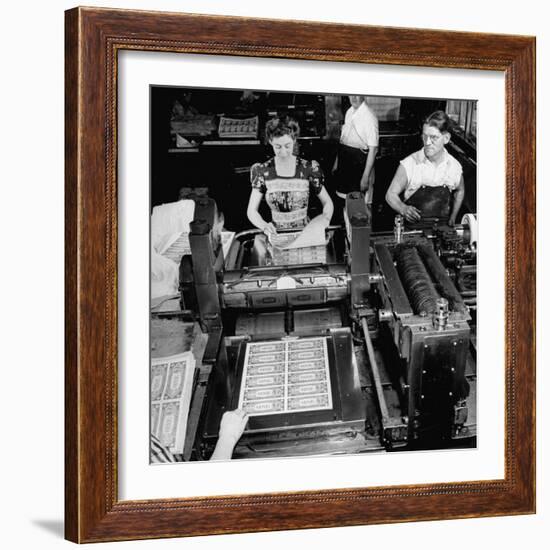 Bed Press Machine That Makes Paper Money.Chase Bank Collection of Moneys of the World-Myron Davis-Framed Photographic Print